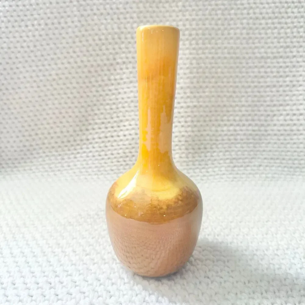 Haeger Vintage USA Orange Yellow Brown Dipped Ceramic Bud Vase Decorative